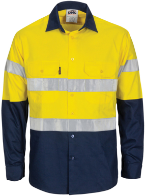 Picture of DNC Workwear Hi Vis Cool Breeze Vertical Vented Cotton Shirt With Gusset Sleeves, Generic Reflective Tape - Long Sleeve (3782)