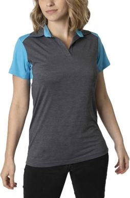 Picture of Be seen-BKP401L--Ladies Charcoal Heather Soft Touch Fabric Front And Back Polo Featuring Contrast Shoulder Panel