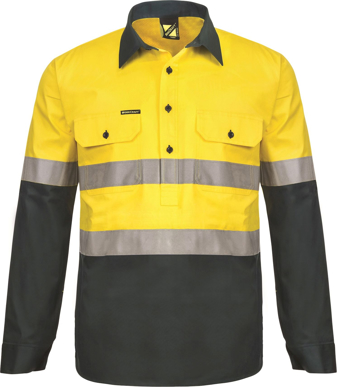 Picture of NCC Apparel Mens Lightweight Hi Vis Two Tone Half Placket Vented Cotton Drill Shirt With Semi Gusset Sleeves And CSR Reflective Tape (WS6032)