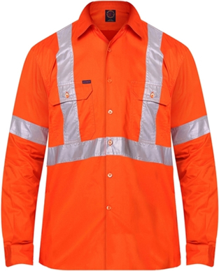 Picture of Ritemate Workwear Taped Open Front Long Sleeve Shirt - “X” Back Reflective Tape (RM106XR)