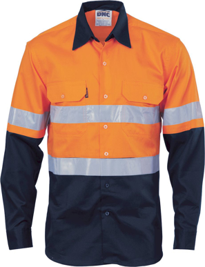Picture of DNC Workwear Hi Vis Taped Cool Breeze Vertical Vented Cotton Long Sleeve Shirt - Generic Reflective Tape (3984)
