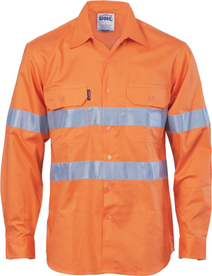 Picture of DNC Workwear Hi Vis Taped Cool Breeze Vertical Vented Long Sleeve Shirt - Generic Reflective Tape (3985)