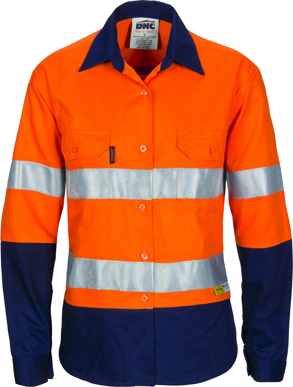Picture of DNC Workwear Womens Taped Hi Vis Two Tone Cool Breeze Long Sleeve Shirt - 3M Reflective Tape (3986)