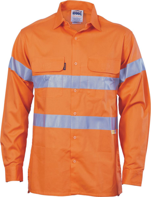 Picture of DNC Workwear Hi Vis Taped Cool Breeze Cotton Long Sleeve Shirt - 3M 8906 Reflective Tape (3987)