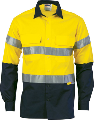 Picture of DNC Workwear Hi Vis Taped Cool Breeze Cotton Long Sleeve Shirt - 3M 8906 Reflective Tape (3988)