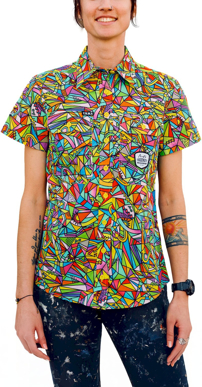 Picture of Trademutt Womens Bonza Full Button Short Sleeve Full Print Workshirt (TM-21508)