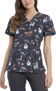 Picture of Cherokee Genuine Merry Whatever Women's 2-Pocket V-Neck Print Scrub Top  (CK651 MRVW)
