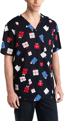 Picture of Biz Care - CST146MS(MId) - Men's Christmas S/S V-Neck Scrub Top
